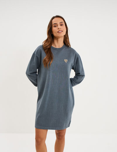 Robe sweat molleton manches longues gris femme
