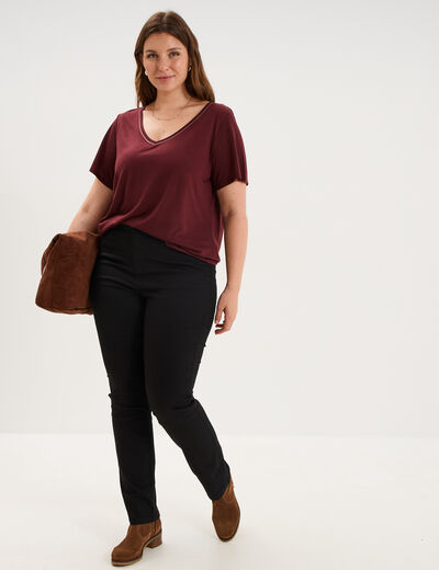 Pantalon droit taille haute extensible noir femme grande taille