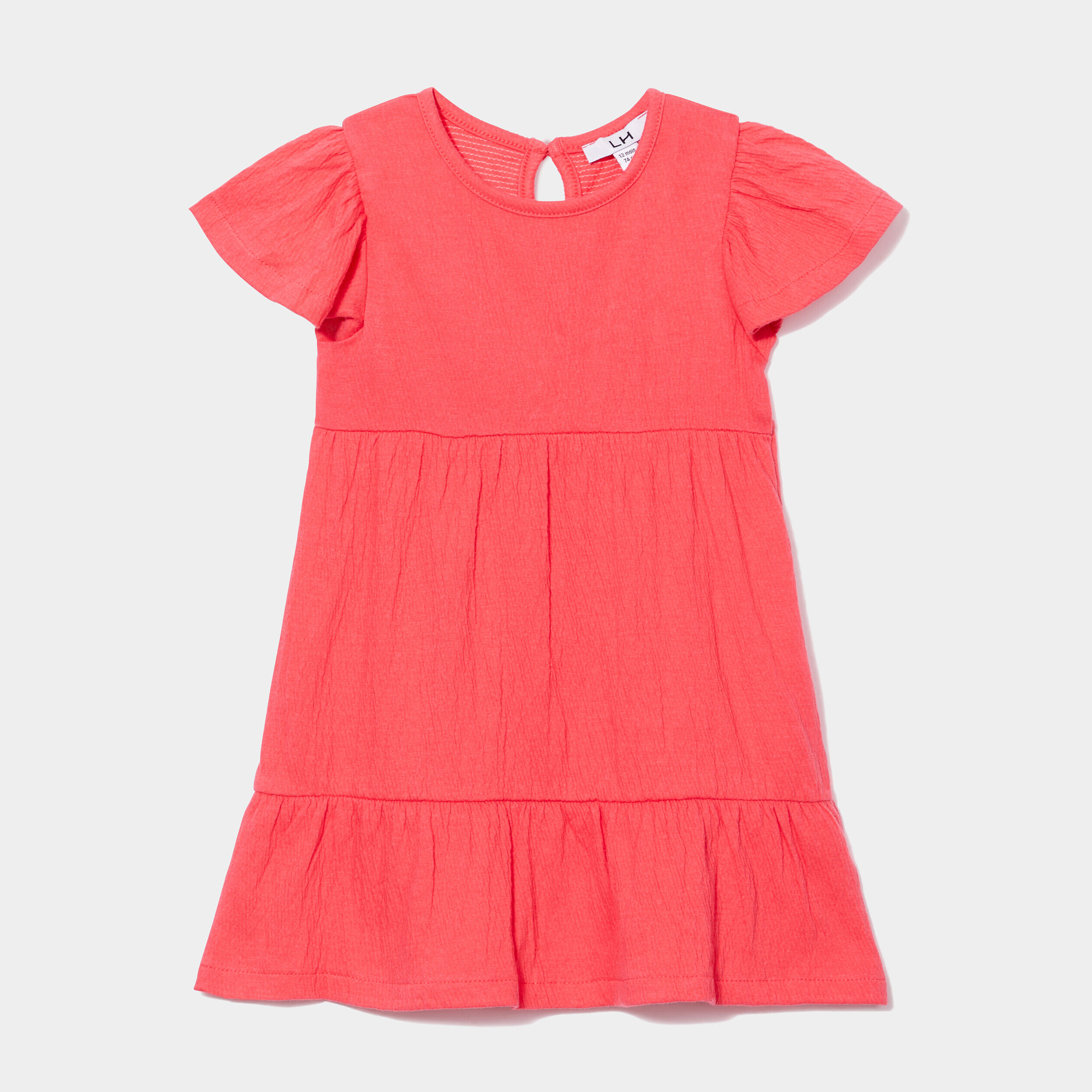 Robe volantée évasée manches courtes rose cerise bébé fille LH