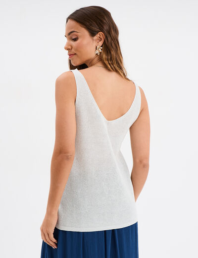 Débardeur maille col en V gris argent femme