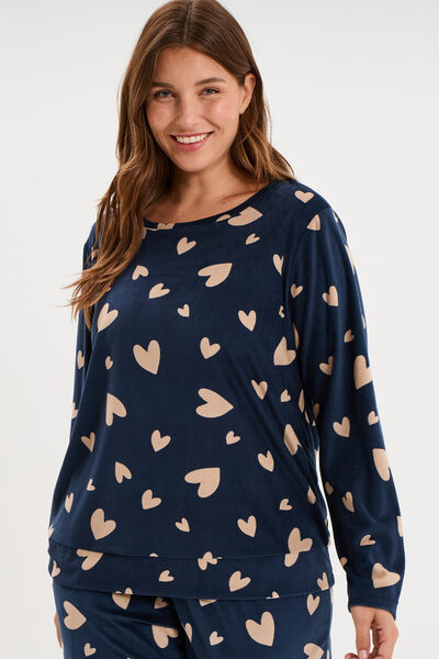 Ensemble velours pyjama t-shirt pantalon bleu gris femme grande taille