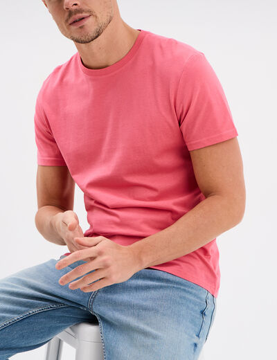 T-shirt en coton manches courtes rose framboise homme