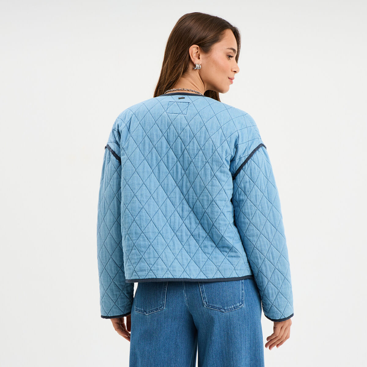 Veste matelass&eacute;e boutonn&eacute;e Creeks denim double stone femme
