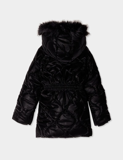 Parka &agrave; capuche fausse fourrure noir fille