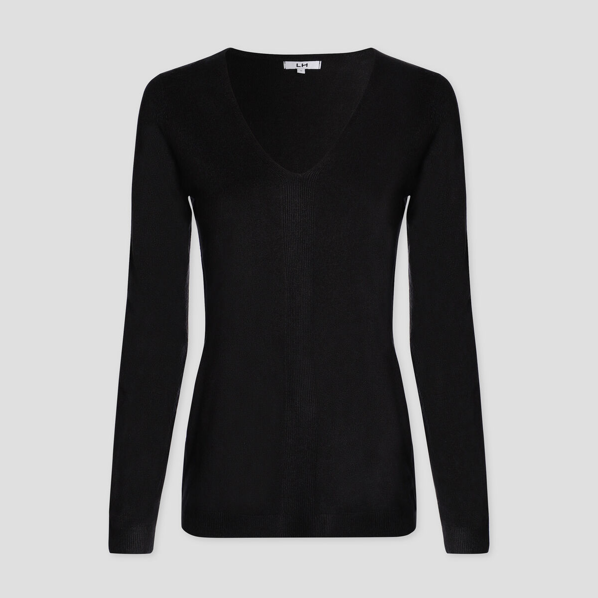 Pull col V manches longues noir femme
