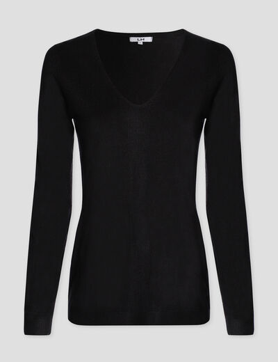 Pull col V manches longues noir femme
