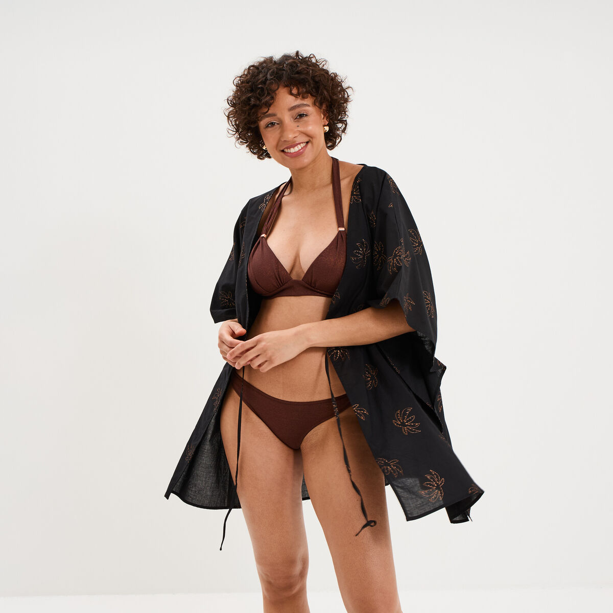 Haut de maillot de bain forme triangle marron femme