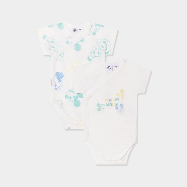 Lot de 2 bodies manches courtes coton ivoire bébé