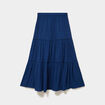 Jupe longue fluide taille &eacute;lastiqu&eacute;e bleu marine femme