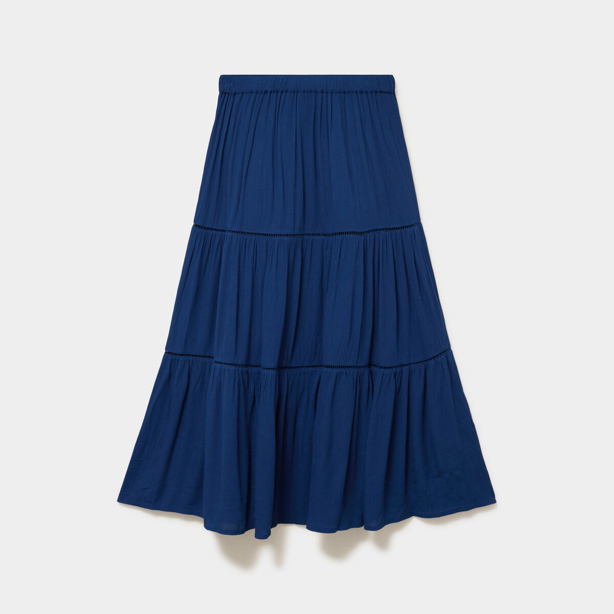 Jupe longue fluide taille &eacute;lastiqu&eacute;e bleu marine femme