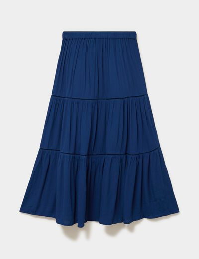 Jupe longue fluide taille &eacute;lastiqu&eacute;e bleu marine femme