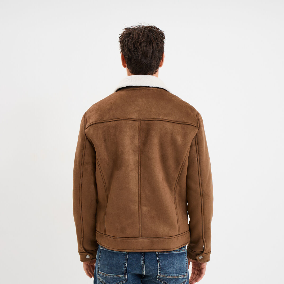 Veste bomber effet su&eacute;dine col aviateur marron homme