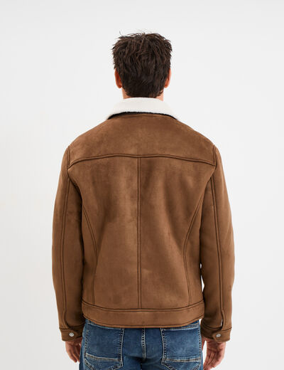 Veste bomber effet su&eacute;dine col aviateur marron homme