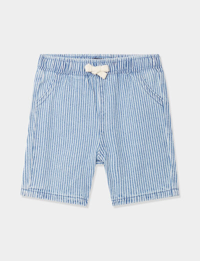 Short à rayures taille élastiquée coton bleu clair bébé garçon