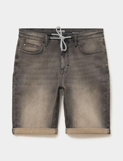 Bermuda droit &agrave; coulisse en jean denim gris homme