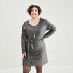 Robe bijou manches 3/4 chauves-souris gris argent femme grande taille
