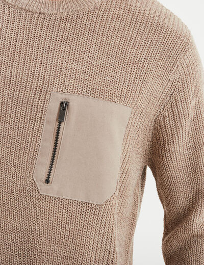 Pull 1 poche buste zippée Liberto taupe homme