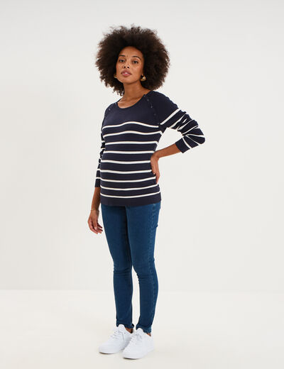 Pull boutonn&eacute; allaitement blanc femme maternit&eacute;