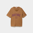 T-shirt col rond manches courtes print marron clair femme