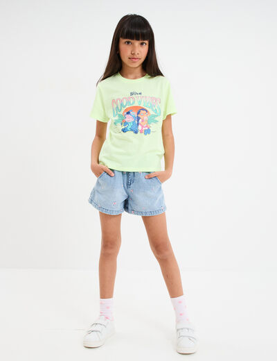 T-shirt manches courtes Stitch jaune fluo fille