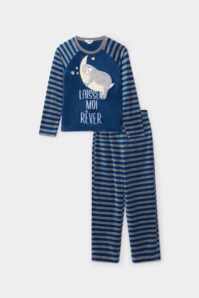 Ensemble pyjama pantalon pilou bleu marine garçon