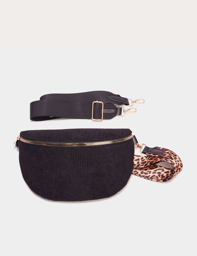 Sac banane aspect velours c&ocirc;tel&eacute; noir femme