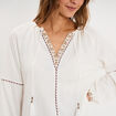 Blouse droite col tunisien avec pompons ecru femme