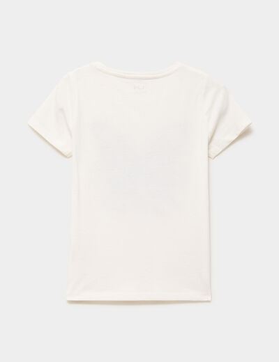 T-shirt col rond manches courtes coton ivoire fille
