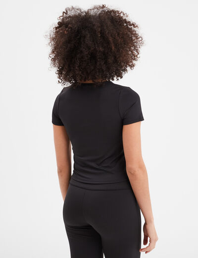 T-shirt cropped cintré col rond noir femme