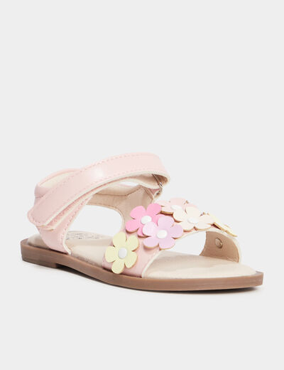 Sandales plates avec fleurs rose fille