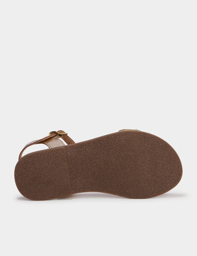 Sandales avec perles en cuir jaune or fille