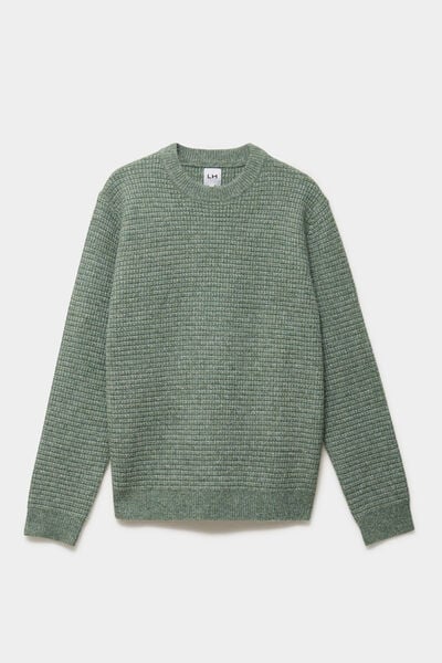 Pull col rond manches longues vert kaki homme