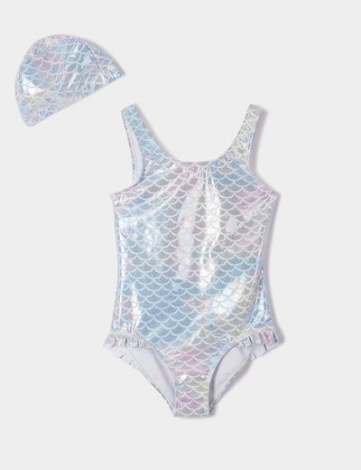 Maillot de bain une pièce avec bonnet parme fille