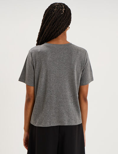 T-shirt manches courtes col rond coton gris femme