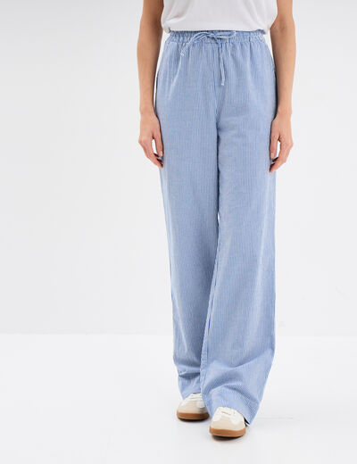 Pantalon droit fluide taille élastiquée ecru femme