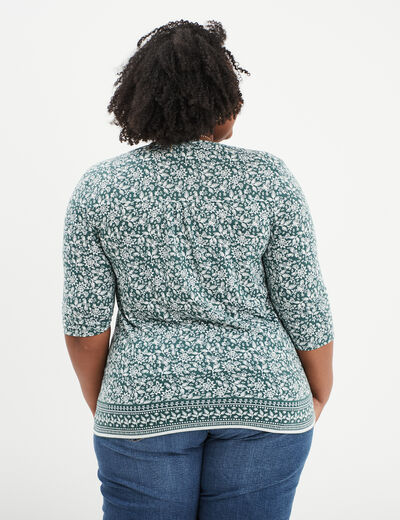 T-shirt manches 3/4 vert foncé femme grande taille