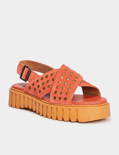 Sandales plateformes en cuir Kickers orange clair femme