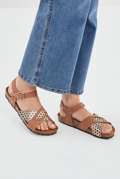 Sandales brides croisées en cuir Creeks marron femme