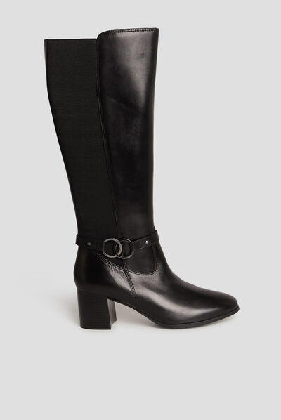 Bottes cavalières à talons en cuir noir femme