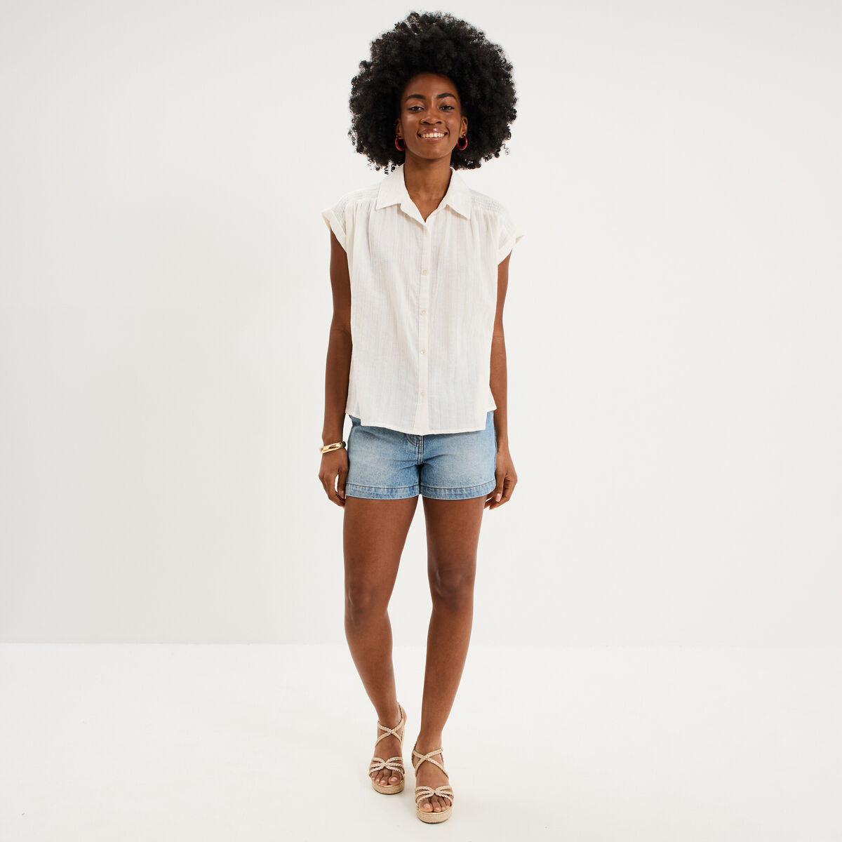 Blouse manches courtes blanc femme