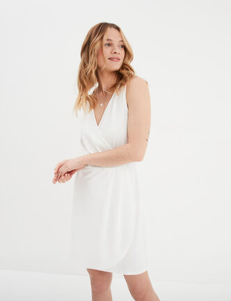 Robe portefeuille plis taille blanc femme