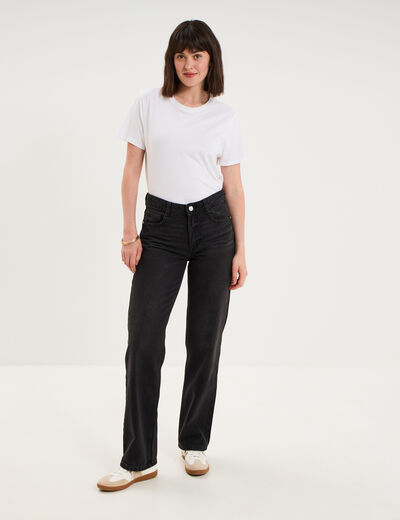 Jean droit taille basse coton denim noir femme