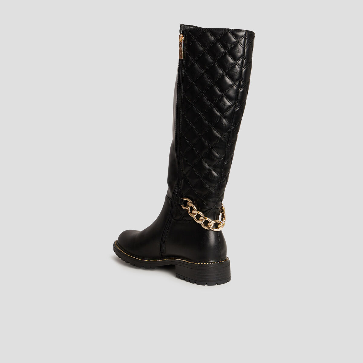 Bottes hautes matelassées avec chaînes noir femme