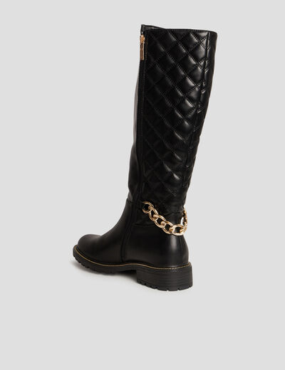Bottes hautes matelassées avec chaînes noir femme