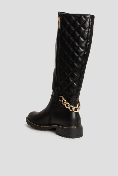 Bottes hautes matelassées avec chaînes noir femme