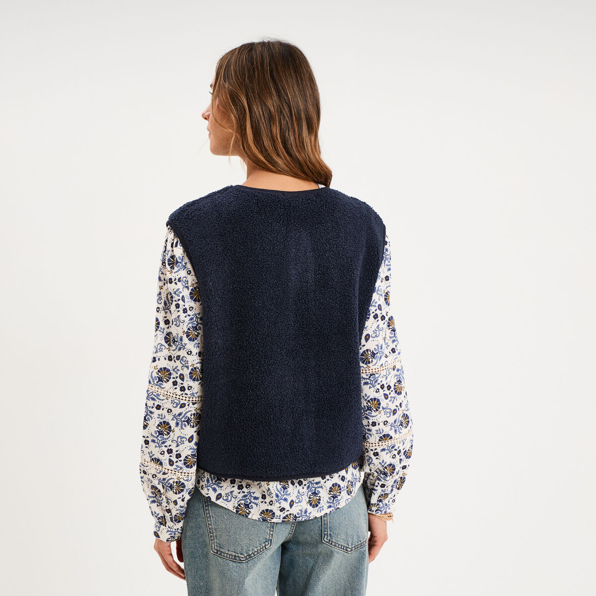 Veste sans manches effet polaire bleu marine femme