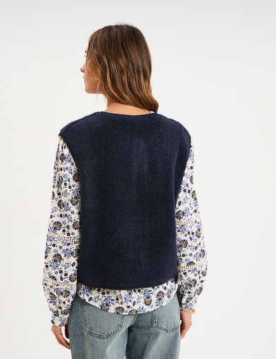 Veste sans manches effet polaire bleu marine femme
