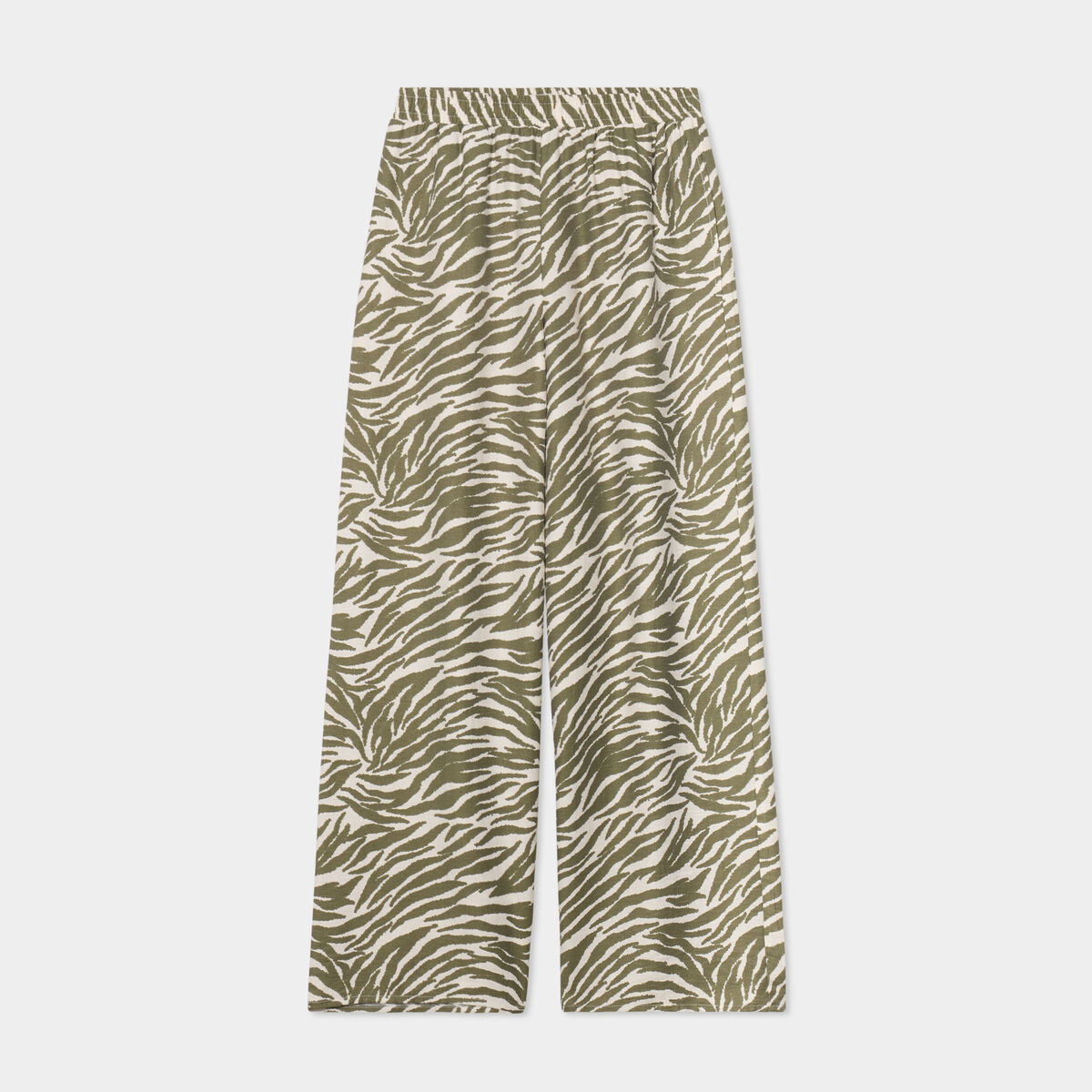 Pantalon large fluide taille élastiquée vert kaki femme