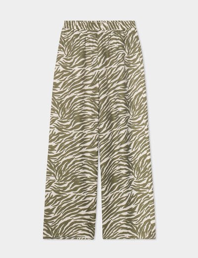 Pantalon large fluide taille élastiquée vert kaki femme