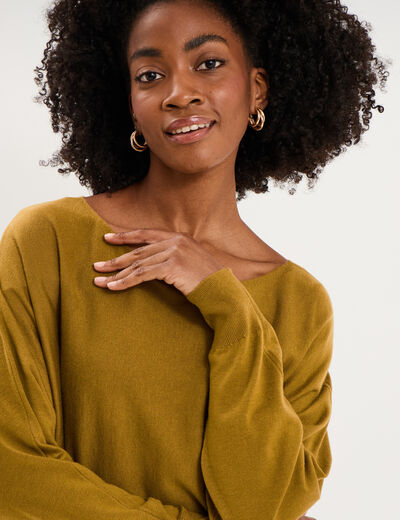 Pull encolure bateau manches longues vert olive femme